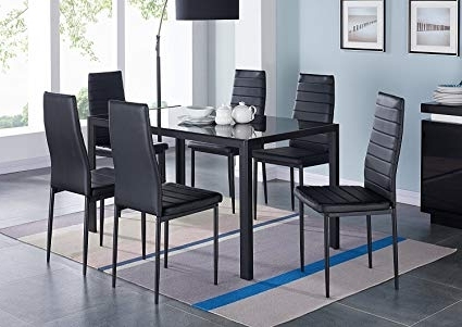 Amazon – Ids Online 7 Pieces Modern Glass Dining Table Set Faxu With Regard To Most Up To Date Dining Table Sets With 6 Chairs (Photo 8 of 20)