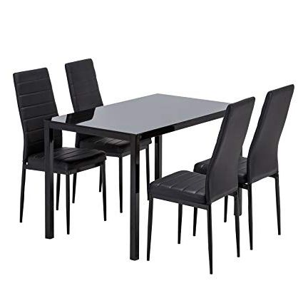 Amazon – Mecor Glass Dining Table Set, 5 Piece Kitchen Table Set Inside Well Liked Black Glass Dining Tables And 4 Chairs (Photo 2 of 20)