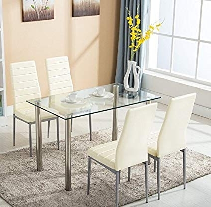 Amazon – Mecor Glass Dining Table Set, 5 Piece Kitchen Table Set Regarding Well Known White Glass Dining Tables And Chairs (Photo 3 of 20)