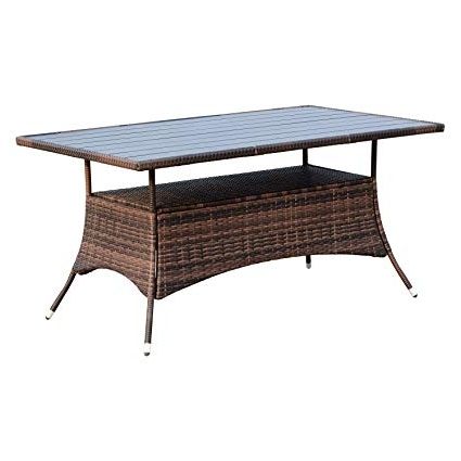 Amazon : Outsunny 60" Outdoor Slat Top Rattan Dining Table Regarding Best And Newest Rattan Dining Tables (Photo 20 of 20)