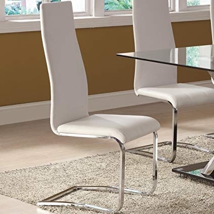 Amazon – White Faux Leather Dining Chairs With Chrome Legs (set With Regard To Famous Chrome Dining Chairs (Photo 1 of 20)