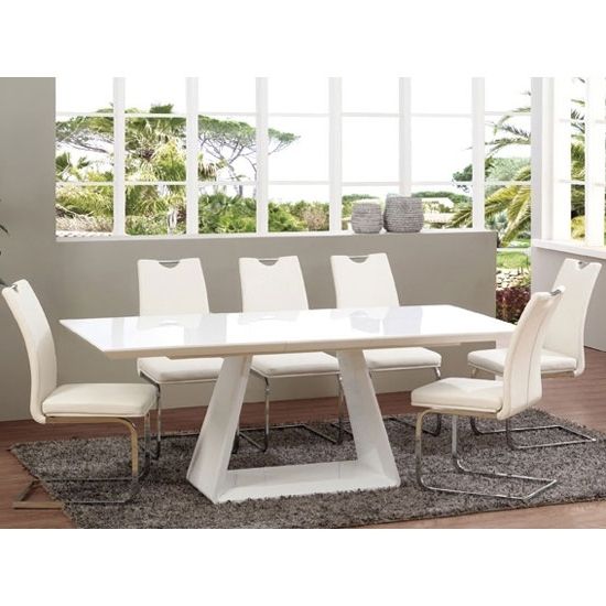 Astrik Extendable Dining Table In White High Gloss With 6 Inside Well Liked White Extendable Dining Tables And Chairs (Photo 14 of 20)