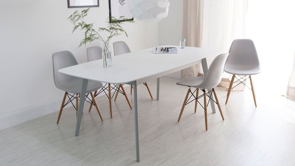 Aver Grey & White Extending Dining Table And Eames Chairs For 2018 Dining Tables Grey Chairs (View 3 of 20)