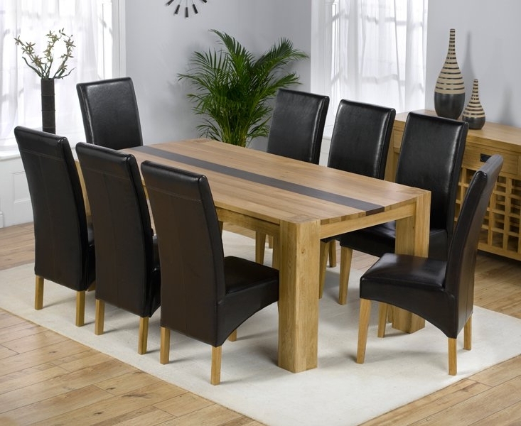 Beatrice Oak Dining Table With Walnut Strip And 8 Leather With Regard To Favorite 8 Seat Dining Tables (View 3 of 20)