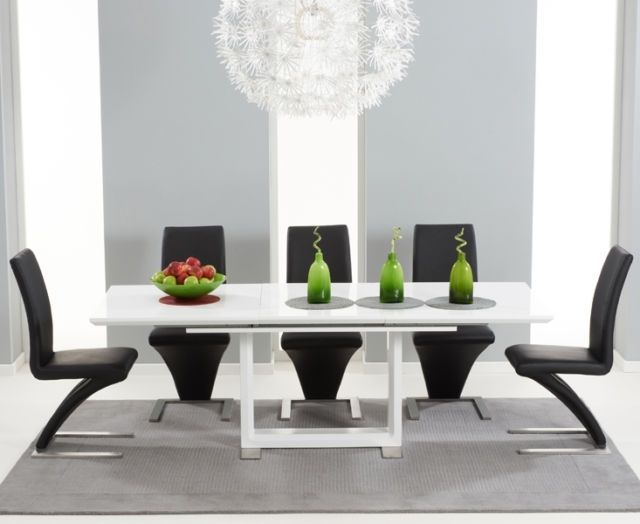 Bella 160cm Extending High Gloss White Dining Table & 8 Black Z Within Most Current High Gloss White Dining Tables And Chairs (View 9 of 20)