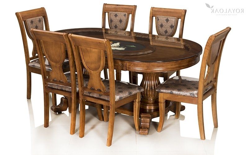 Best And Newest Buy Royaloak Titan 6 Seater Solid Oakwood Dining Set With Tempered With Glass 6 Seater Dining Tables (Photo 20 of 20)