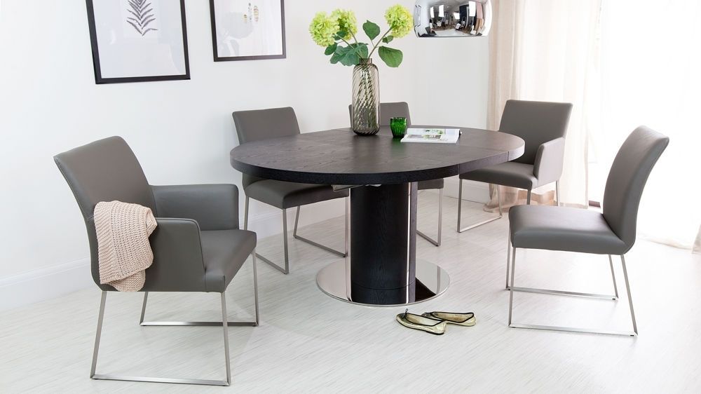 Black Ash Round Extending Dining Table (View 3 of 20)