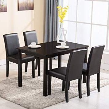 Black Glass Dining Tables And 4 Chairs Inside Famous Amazon – 4 Family 5 Piece Dining Table Set 4 Chairs Wood Kitchen (Photo 7 of 20)