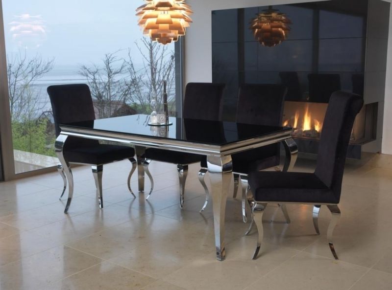 Black Glass Dining Tables And 6 Chairs Within Most Up To Date Boston Black Glass Top 200cm Dining Set With 6 Chairs (Photo 1 of 20)