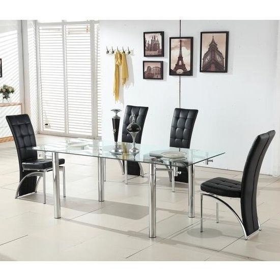 Black Glass Dining Tables With 6 Chairs Pertaining To Newest Alicia Extending Glass Dining Table With 6 Ravenna Black (View 11 of 20)