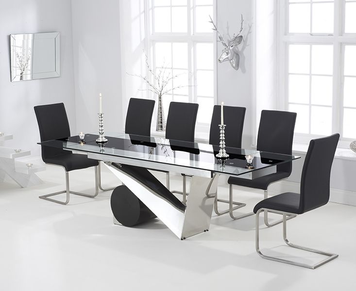 Black Glass Extending Dining Tables 6 Chairs Regarding Widely Used Pretoria 170cm Extending Black Glass Dining Table With Malaga Chairs (View 11 of 20)
