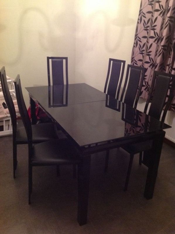 Black Glass Extending Dining Tables 6 Chairs Throughout Newest Must Go! Harvey Black Glass 'noir' Extending Dining Table And 6 (Photo 2 of 20)