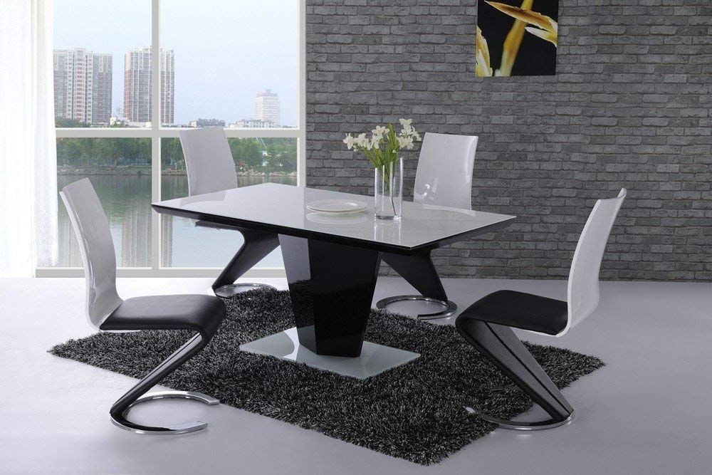 Black Gloss Dining Tables And Chairs In Well Liked Furniture Mill Outlet Leona White Glass Top Black High Gloss Dining (Photo 7 of 20)