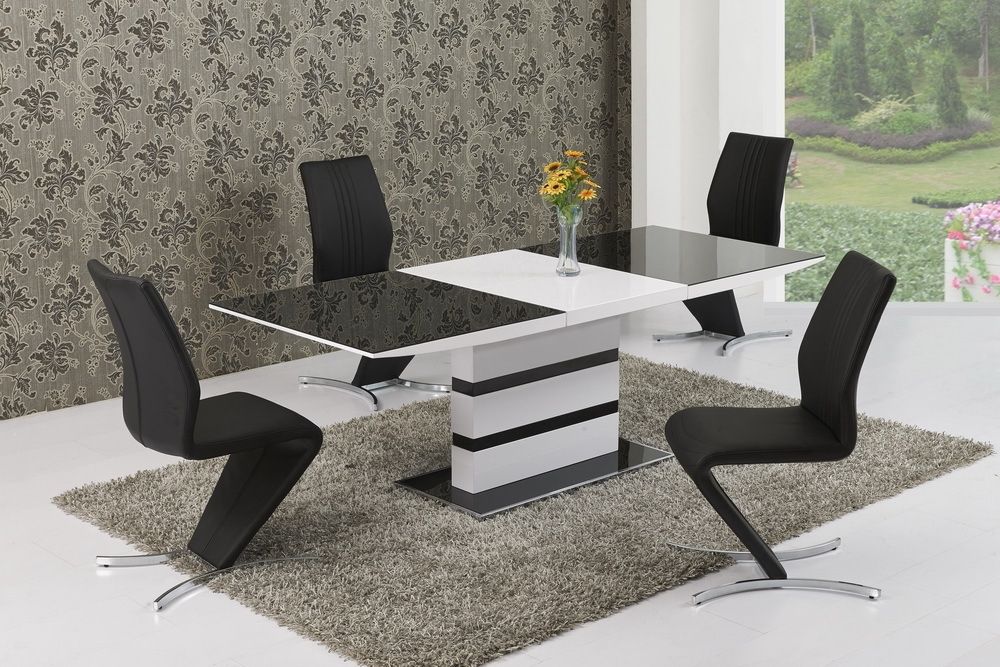 Black Gloss Dining Tables And Chairs Intended For Recent 220cm Extending Black Glass White Gloss Dining Table And 8 Chairs (View 17 of 20)