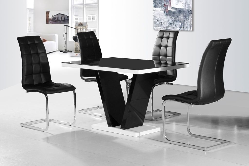 Black Gloss Dining Tables And Chairs Within Well Known Ga Vico Blg White Black Gloss & Gloss Designer 120 Cm Dining Set &  (View 2 of 20)