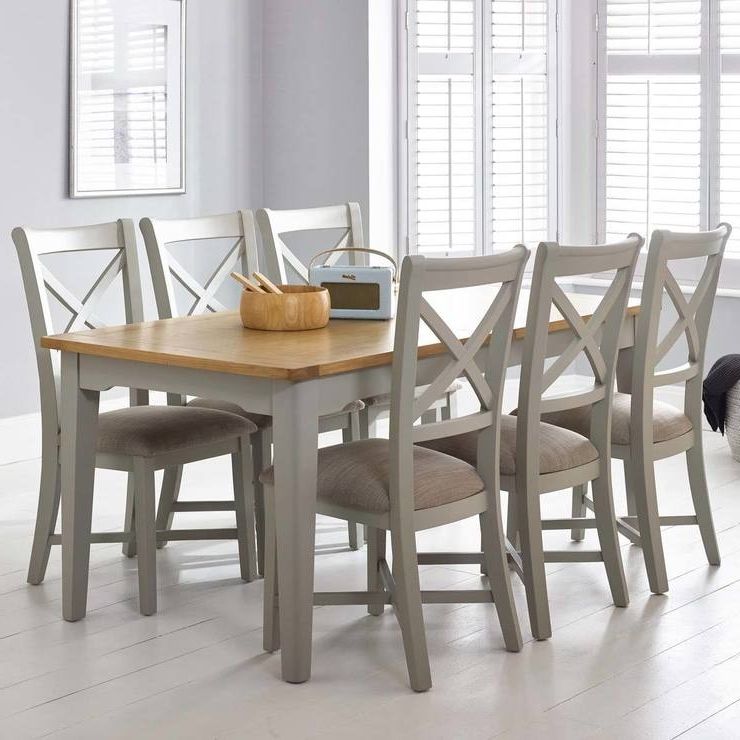 Bordeaux Painted Light Grey Large Extending Dining Table + 6 Chairs Throughout Popular Extending Dining Tables And 6 Chairs (Photo 1 of 20)