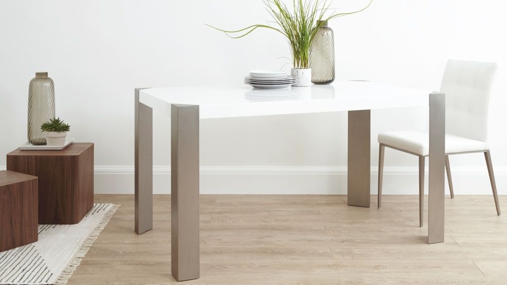 Brushed Steel Legs 6 Seater In Well Known White Gloss Dining Tables 140cm (View 5 of 20)