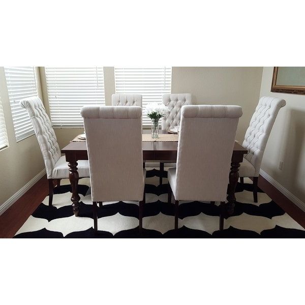 Caira Black 7 Piece Dining Sets With Arm Chairs & Diamond Back Chairs In Famous Shop Tall Natural Tufted Fabric Dining Chair (set Of 2) (Photo 20 of 20)