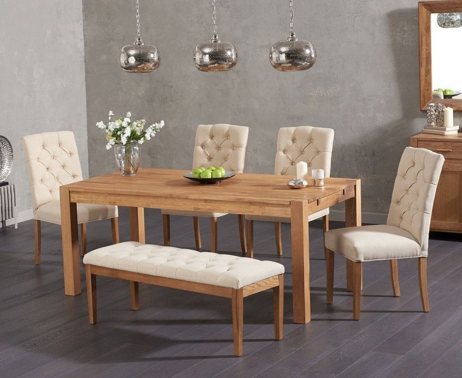 Candice Ii 6 Piece Extension Rectangle Dining Sets Regarding Newest Verona 150cm Solid Oak Dining Table With Candice Fabric Chairs And (View 12 of 20)