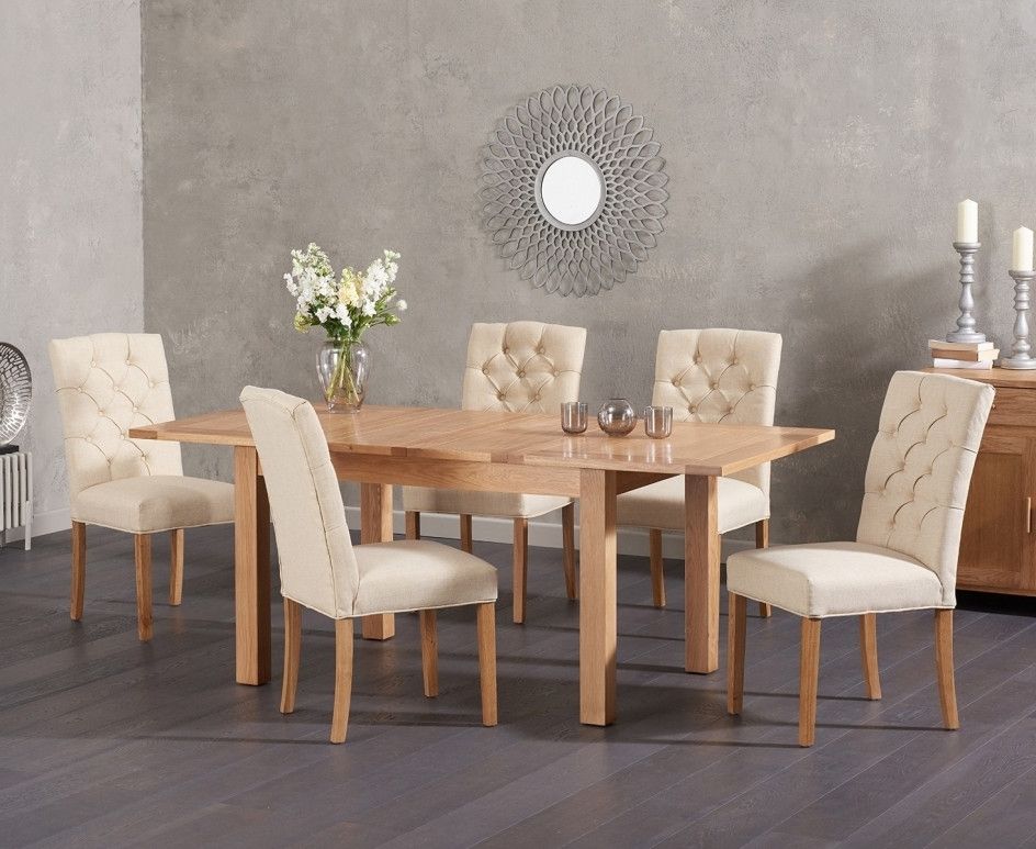 Candice Ii 6 Piece Extension Rectangle Dining Sets Within Well Known Cheadle 120cm Oak Extending Dining Table With Candice Fabric Chairs (View 3 of 20)