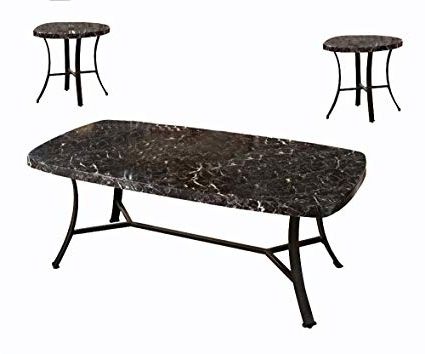 Carly 3 Piece Triangle Dining Sets With Regard To Current Amazon: Acme Daisy Black Faux Marble And Antique Bronze Coffee (View 11 of 20)