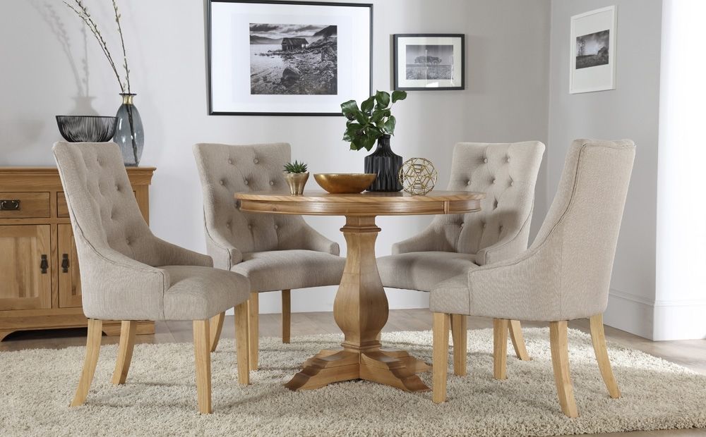 Cavendish Round Oak Dining Table And 4 Fabric Chairs Set (duke Throughout Famous Round Oak Dining Tables And 4 Chairs (View 1 of 20)