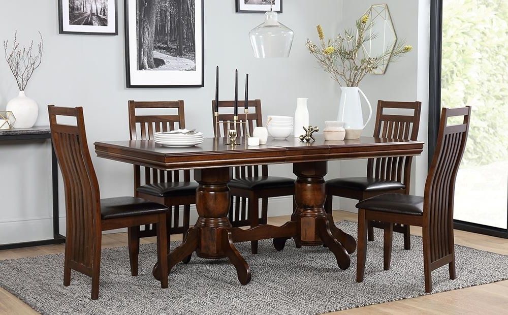Chatsworth Extending Dark Wood Dining Table And 6 Java Chairs Set In Popular Dark Wood Dining Tables And 6 Chairs (View 1 of 20)