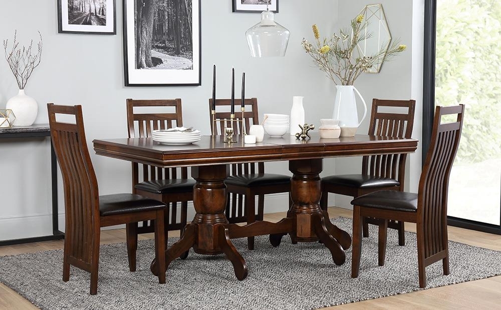 Chatsworth Extending Dark Wood Dining Table And 6 Java Chairs Set In Popular Dark Wood Dining Tables And 6 Chairs (Photo 1 of 20)