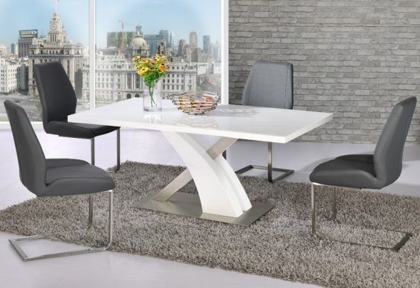 Cheap White High Gloss Dining Tables Within Current Avici Y Shaped High Gloss White Dining Table And 4 Dining (Photo 1 of 20)