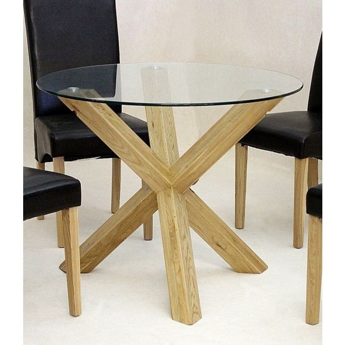 Chinon Round 95cm Mini Glass Dining Table – Azura Home Style Inside Best And Newest Oak And Glass Dining Tables (View 11 of 20)