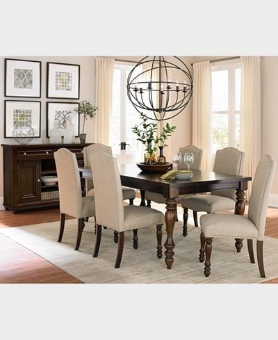 Closeout! Kelso 7 Pc. Dining Set (dining Table & 6 Side Chairs) In With Fashionable Chandler 7 Piece Extension Dining Sets With Wood Side Chairs (Photo 5 of 20)
