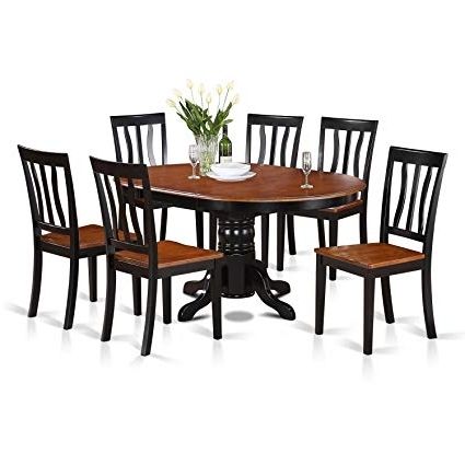 Craftsman 7 Piece Rectangle Extension Dining Sets With Uph Side Chairs Throughout Preferred Amazon: East West Furniture Avat7 Blk W 7 Piece Dining Table Set (Photo 1 of 20)