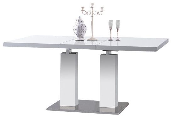 Current Samis Expandable Dining Table, White – Modern – Dining Tables – Within White Square Extending Dining Tables (Photo 12 of 20)