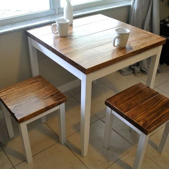 Current Small Dining Sets Pertaining To Farmhouse Breakfast Table Or Dining Table Set With Or Without Stools (View 12 of 20)