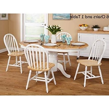 Current White Dining Tables And 6 Chairs Inside Amazon – Simple Living Farmhouse 7 Piece White/ Natural Dining (Photo 15 of 20)