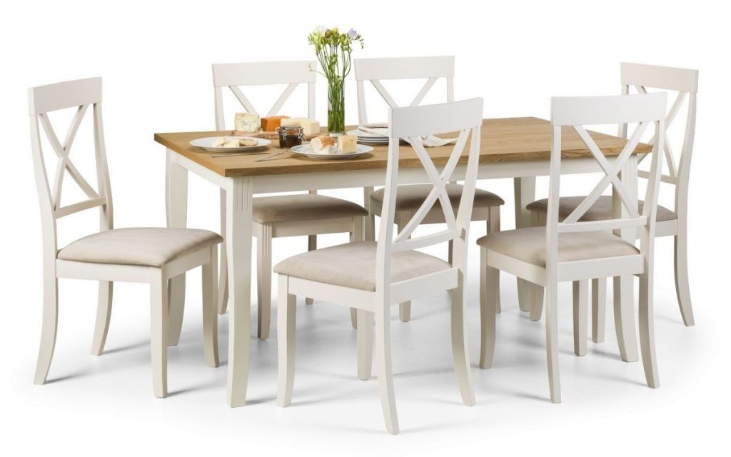 Devon Ivory & Oiled Oak Dining Table & 6 Chairs.l150cm X W90cm X H75cm (View 19 of 20)