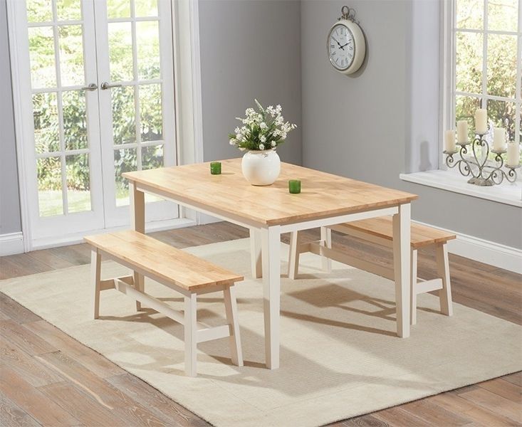 Dining Tables And 2 Benches In Widely Used Chichester 150cm Oak & Cream Dining Table With 2 Large Benches (View 7 of 20)