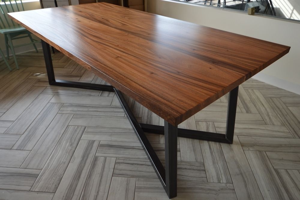 Dining Tables With Metal Legs Wood Top Regarding Widely Used Monkeypod Dining Table With Metal Base (Photo 5 of 20)
