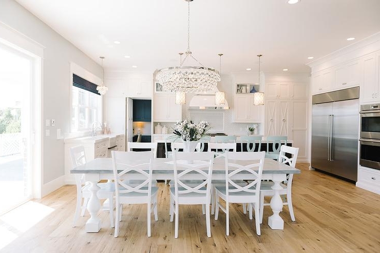 Dining Tables With White Legs With Regard To Well Liked White Dining Table With Gray Top And Turned Legs – Transitional (View 12 of 20)