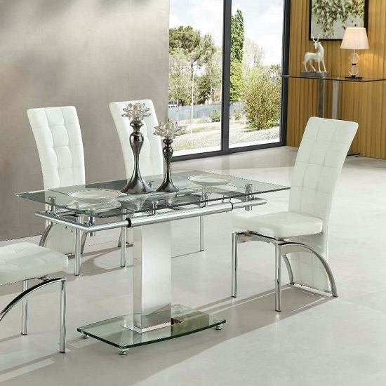 Enke Extending Dining Table In Clear Glass And Chrome Frame Within Most Current Extending Glass Dining Tables (Photo 1 of 20)