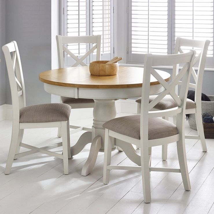 Extendable Dining Tables And 4 Chairs For Latest Bordeaux Painted Ivory Round Extending Dining Table + 4 Chairs (Photo 1 of 20)