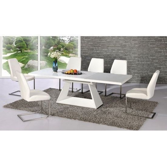 Extending Dining Tables 6 Chairs Regarding 2017 Amsterdam White Glass And Gloss Extending Dining Table  (View 11 of 20)