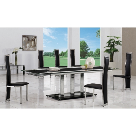 Extending Glass Dining Tables And 8 Chairs Throughout Well Known Tripod Black Extending Glass Dining Table And 8 G650 Chairs (Photo 3 of 20)