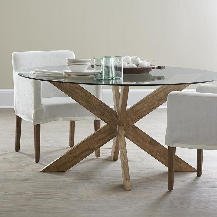 Fashionable Modern X Base Dining Table In Brown Inside Glass Dining Tables With Wooden Legs (View 9 of 20)