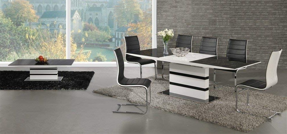 Furniture Mill Outlet Arctic Black Glass White High Gloss Extending Pertaining To Popular High Gloss Dining Sets (View 18 of 20)