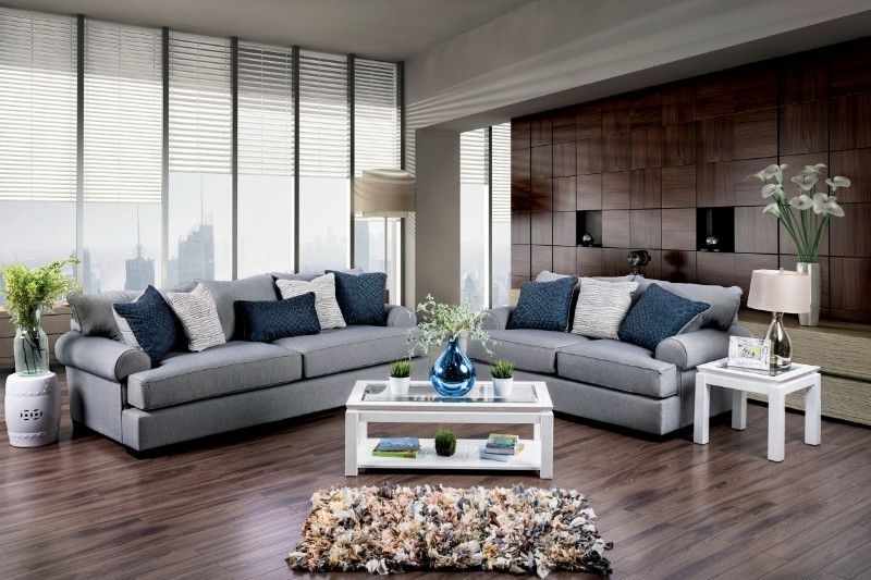 Furniture Of America Sm1271 2 Pc Gilda Gray Premium Fabric Sofa And Pertaining To Favorite Marius Dark Grey 3 Piece Sectionals (View 11 of 15)
