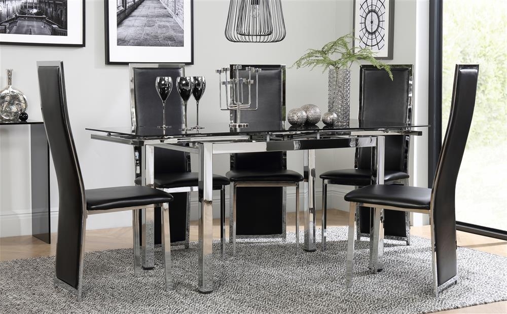 Glass Extendable Dining Tables And 6 Chairs With Most Popular Space Chrome & Black Glass Extending Dining Table With 6 Celeste (View 5 of 20)