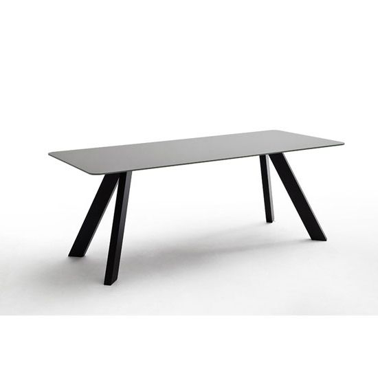 Grey Glass Dining Tables Throughout Most Current Nebi Glass Dining Table Wide In Grey With Metal Legs  (View 19 of 20)