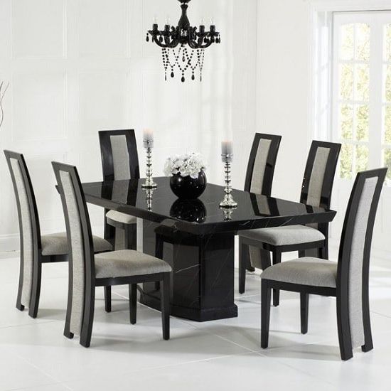 Hamlet Marble Dining Table In Black With 8 Allie Grey Pertaining To Well Known Black 8 Seater Dining Tables (Photo 1 of 20)