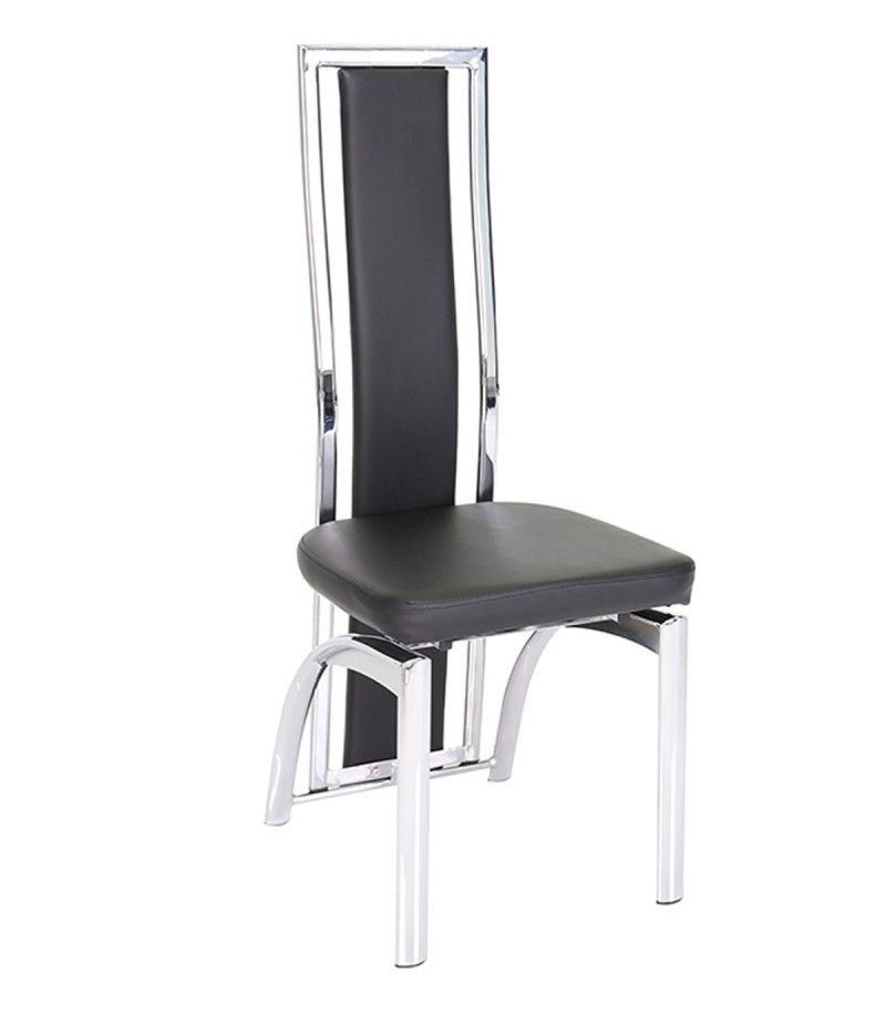 High Back Leather Dining Chairs Throughout Current Mayfair Chrome & Black Faux Leather Dining Chair – Godotti (Photo 5 of 20)